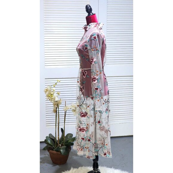 NWT Endless Rose Women's Embroidered Boho Sheer Overlay Midi Dress Sz Xs 2452 - Picture 7 of 16